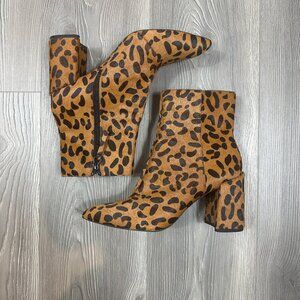 Topshop Leopard Faux Pony Hair Leopard Heeled Boots 8.5 Chic Statement